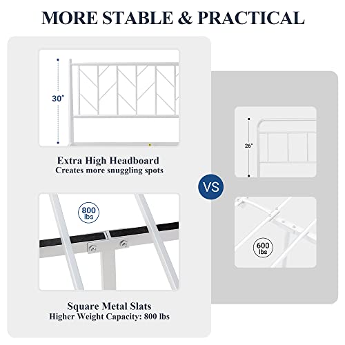 Allewie Queen Size Platform Bed Frame With Vintage Headboard, 14 Inches Metal Mattress Foundation For Storage, No Box Spring Needed, Easy Assembly, Modern, White #TOP6
