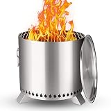 PNKKODW 15 Inch Stove Bonfire Fire Pit with Stand,304 Stainless Steel,Smokeless Wood Burning Outdoor