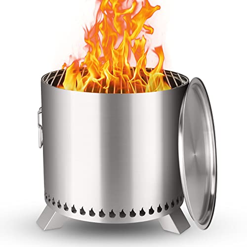 Pnkkodw 15 Inch Stove Bonfire Fire Pit With Stand,304 Stainless Steel,Smokeless Wood Burning Outdoor Firpit With Lid And Campfire Grill,Portable Fireplace For Outside Patio Backyard Cooking Camping #TOP7