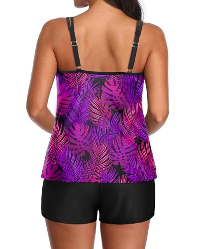 Image of Tempt Me Two Piece Tankini Swimsuits for Women Tummy Control Bathing Suit with Shorts Athletic Two Side Pockets Swimwear