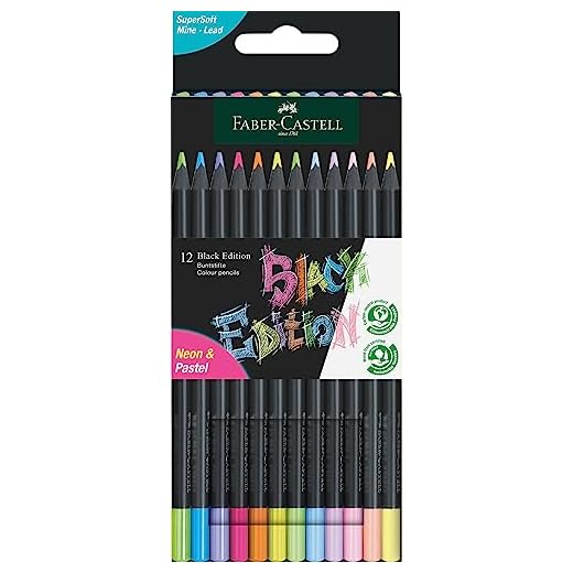 Faber-Castell 116410 - Estuche de Cartón 12 Lápices - Black Edition - Colores Pastel + Neón