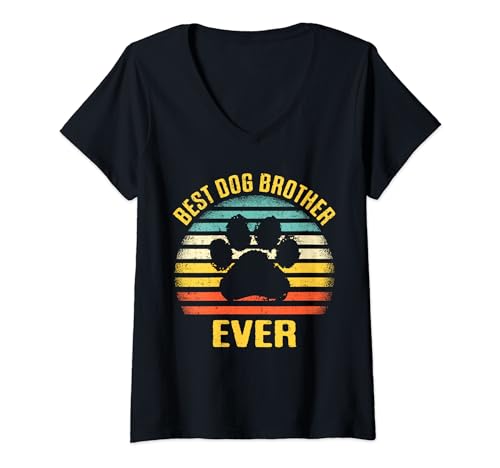 Mujer El mejor perro hermano de todos los tiempos, retro, amante de Paw Puppy Camiseta Cuello V