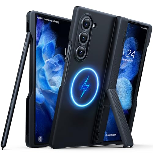 TORRAS Magnetic Armor Stand for Samsung Galaxy Z Fold 6 Case with S Pen Holder, MIL-Grade Hinge Protection, Compatible with MagSafe, Invisible Kickstand, Slim for Galaxy Z Fold 6 Case, Black