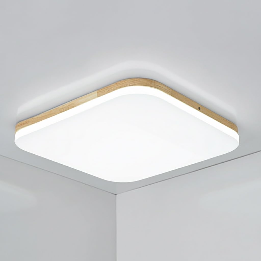 Lampy Sufitowa LED Kwadratowa Drewno Minimalistyczna Ultra Cienka, Plafon Styl Japoński Panel Oświetlenie Sufitowe do Sypialni Gabinetu(3 modes,53cm/20.86in)