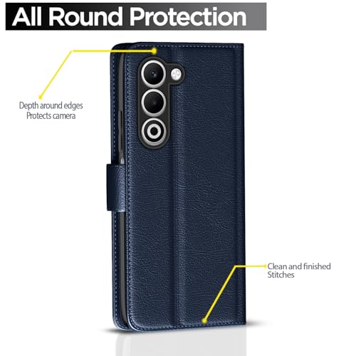Image of Amazon Basics Flip Cover for Oppo A5 5G Leather Finish | Wallet Stand and Shock Proof | Inside TPU with Card Pockets | Complete Protection Flip Case (Blue)