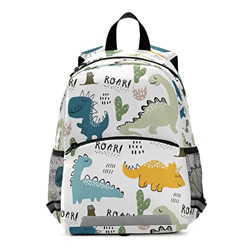 Childish Dinosaur Hand Drawn Toddler Backpack for Kids Boy Girls Age 3-6, Preschool Mini Backpack with Leash