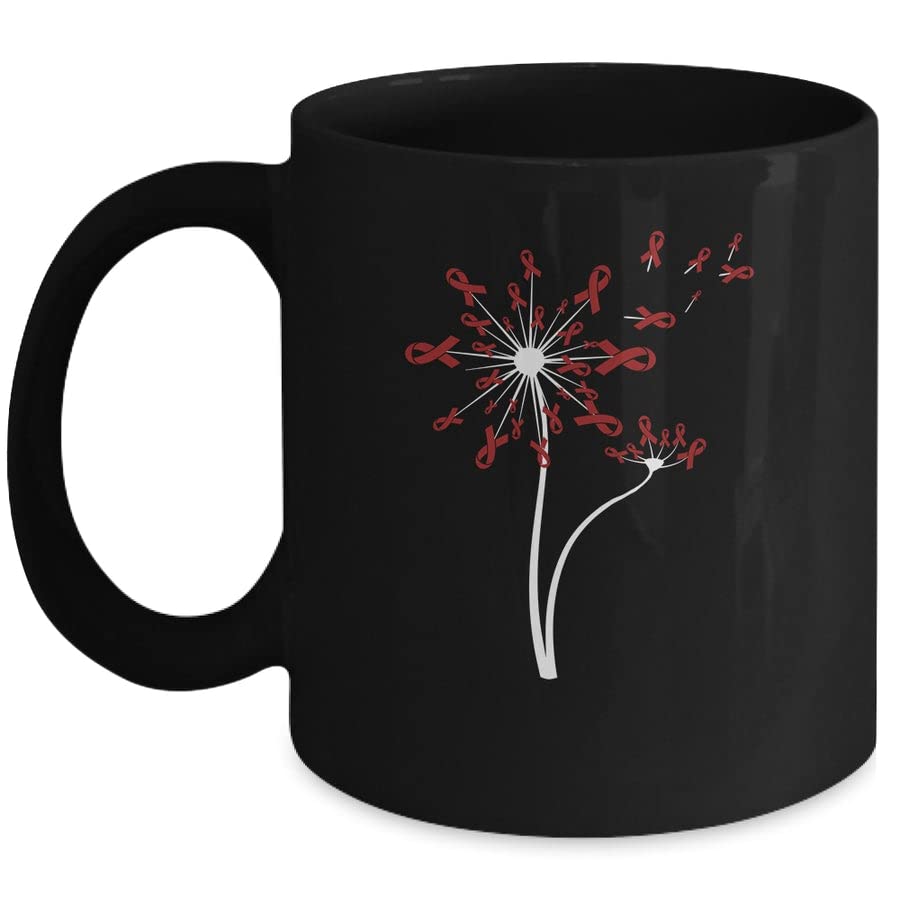SKY DOT Multiple Myeloma Awareness Dandelion Burgundy Ribbon Printed Ceramic Tea/Coffee Mug (325ml)