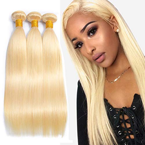 Brazilian Hair Honey Blond Weave 613 Bundles Long Brazilian Bundles Platinum Blonde Straight Brazilian Human Hair Bundles Straight 20 22 24 Inch Blonde Weft Hair Bundle NIUDINNG