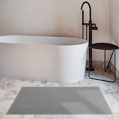Tapis de bain absorbant lavable en machine coton gris clair - 3