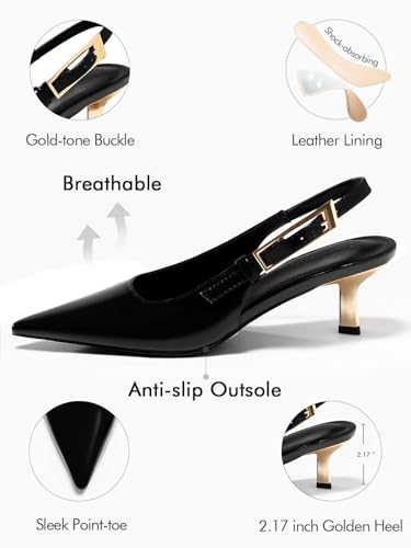 Coutgo Womens Slingback Kitten Heels Closed Pointed Toe Pumps Buckle Strap Wedding Party Dress Shoes3