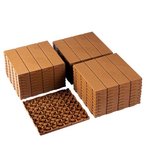 Famobay Plastic Interlocking Deck Tiles,Wood-Like Grain,Waterproof Outdoor Flooring All Weather Use, Patio Floor Decking Tiles for Porch Poolside Balcony Backyard (12