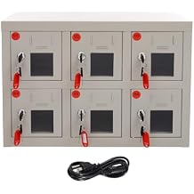 6 Slots Cell Phone Locker with Key Lock, Mobile Phone Locker Locking Charging Locker with Acrylic Window, Steel Locker Cell Phone Charging Station Locker Ideal for Students and Employees