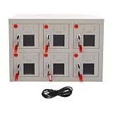 Cell Phone Locker Box With Charger, 6-Door Wall Mount or Floor Standing mobile Phone Storage Cabinet with Anti-Interlocking Lock and Acrylic Windows for Schools, Governments, Factories, Troops, Units