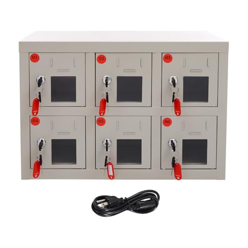 Cell Phone Locker Box With Charger, 6-Door Wall Mount or Floor Standing mobile Phone Storage Cabinet with Anti-Interlocking Lock and Acrylic Windows for Schools, Governments, Factories, Troops, Units