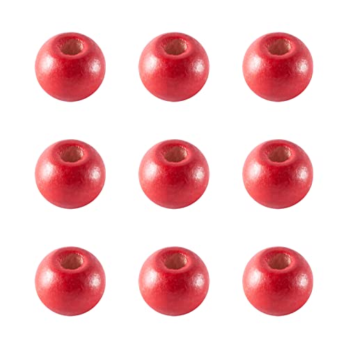 Elecrelive 200Pcs 8mm Round Red Painted Wood Beads Christmas Wooden Beads for Bracelet Necklace Craft Home Party Decoration