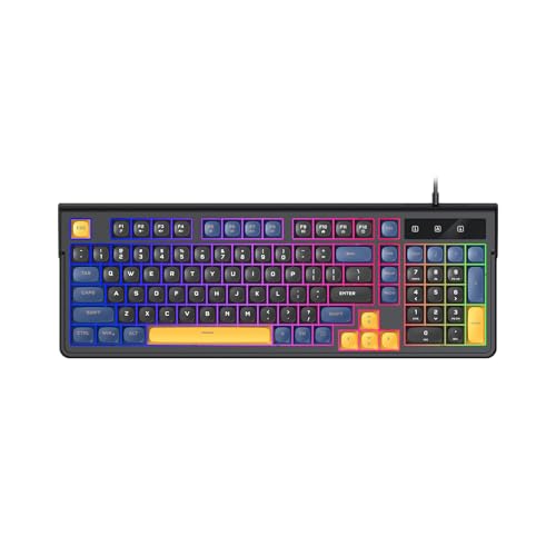Garsent Clavier de Jeu Mécanique à 98 Touches, rétroéclairé RVB avec Touches 3 Couleurs et Anti-ghosting, 19 sans Conflit, Compatible avec Wins pour PC OS X (Black)