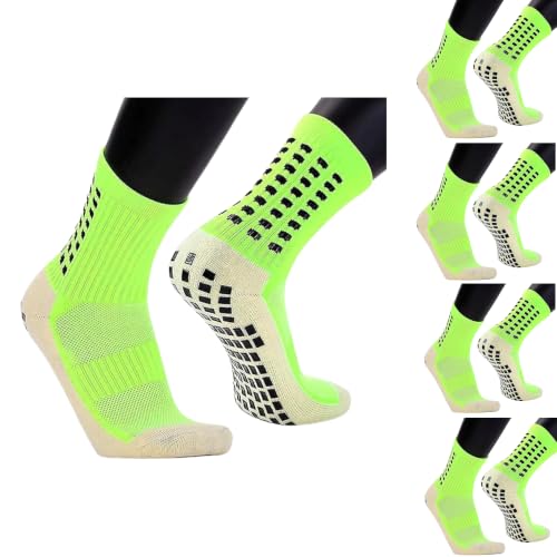 SHOPAURA Hi-Tech Performance Athletic Grip Socks for Men & Women | Anti-Slip Rubber Sole Crew Length Sports Socks for Football, Gym, Running & Training | Neon | Pack of 5 Deal