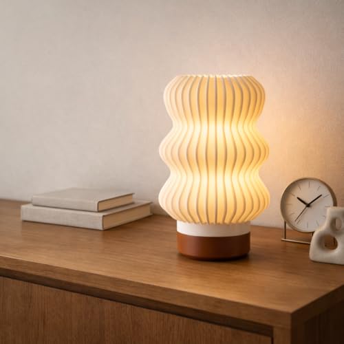 Image of Wavey Mini Table Lamp Modern Wavy Design Bedside Night Lamp, Warm White Glow, 5W Plug-in Decorative Lamp for Bedroom & Home Decor (Brown)