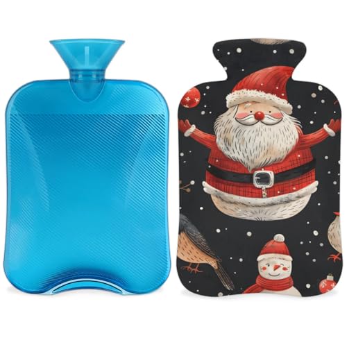Hot Water Bottle with Soft Cover,2L Fantastic Santa Claus Hot Water Bag for Hot and Cold Compress, Hand Feet Warmer, Christmas Santa Claus Rubber Hot Cold Water Bottle Halloween Christmas Decorations