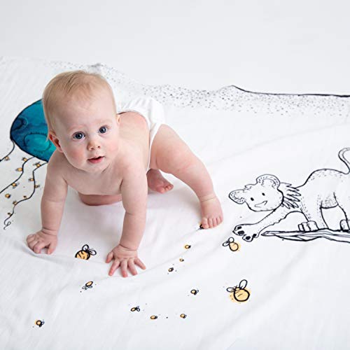 Image of JumpOff Jo - Baby Blanket Swaddle, Hypoallergenic, 100% Cotton Baby Muslin Blanket with Original Storytelling Designs - 47 inch in. x 47 inch in. - Liohearted