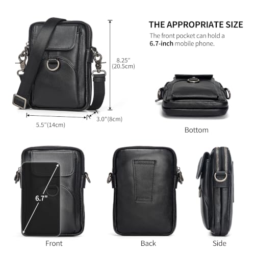 Image of Augus Genuine Leather Small Crossbody Messenger Phone Bag for men's
