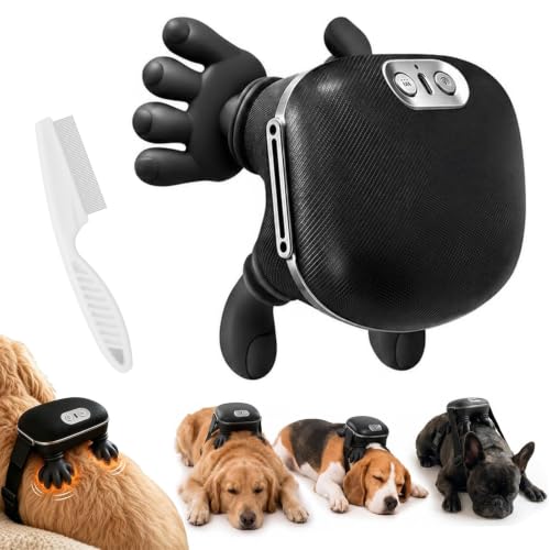 Electric Automatic Calming Pet Massager Head Leg Back Muscle Grooming Scratcher Brush for Dogs Cats Handheld Hair Comb Itching Stress Relax Interactive Self CareBlack