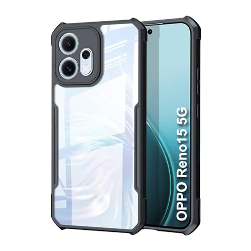 Image of NSTAR Shock Proof Clear Protective Back Case for Oppo Reno 15 5G | Acrylic Crystal Clear 360 Degree Protection- (PC & TPU, Black Bumper)