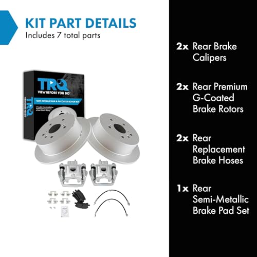Image of TRQ Rear Brake Pad and Rotor Set Semi Metallic Coated Rotors Calipers Compatible with 2004-2006 Lexus RX330 2007-2009 RX350 2006-2008 RX400h 2006-2007 Toyota Highlander with All Wheel Drive