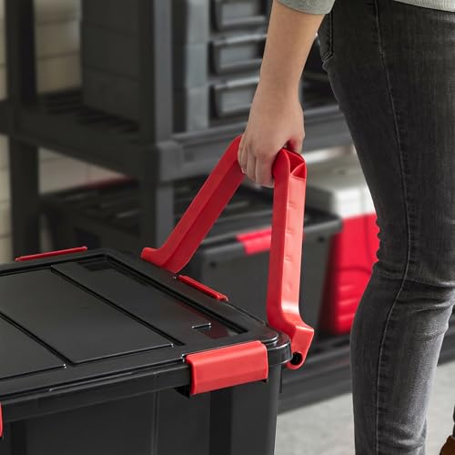 Image of IRIS USA 3-Pack WeatherPro Gasket Box, 106 Quart Weather Resistant Storage Bins with Latching Lids, Heavy Duty Organizing Containers for Closet, Bathroom, and Office - Black /Red
