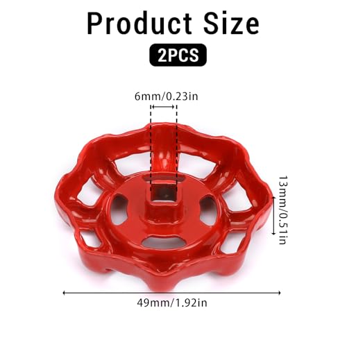 2 Stück Metall Wasserrohr Ventil 6 x 6 mm - Handrad Kugelhahn Eisen - Wasserhahn Griff Rot - Absperrventil Ersatz