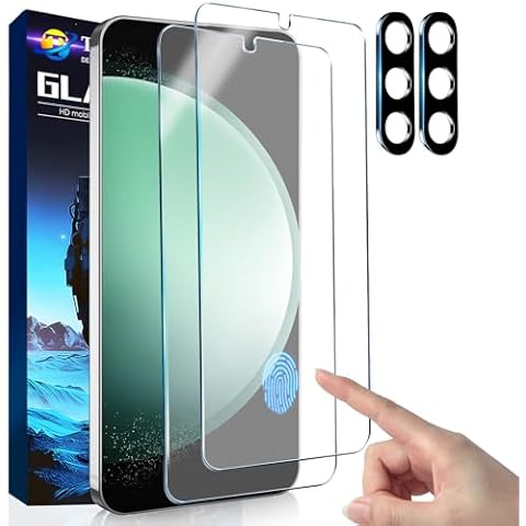 TIUYAO [2+2] 2 Pack Screen Protector for Samsung Galaxy S24 with 2 Pack Glass Camera Lens Protector, Fingerprint Support HD Clear Tempered Glass Screen Protector for Samsung Galaxy S24 Cover