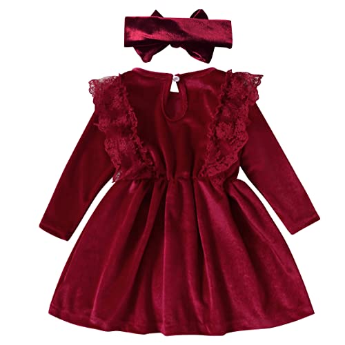IWEMEK Toddler Baby Girls Velvet Tutu Dress Long Sleeve Princess Birthday Party Wedding Fall Winter Holiday Dress + Headband2
