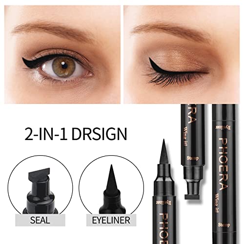 Junhe PHOERA Eyeliner Stamp,Winged Eyeliner Stamp,Wing Cat Eye Stamp, Long Lasting Liquid Eye Liner, Waterproof Smudgeproof Makeup,Black Eyeliner Pen Winged Eyeliner Pencil (Wing Eyeliner Stamp) - Image 3