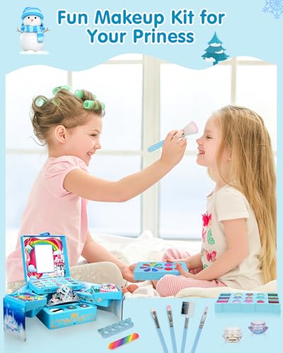 Kids Makeup Kit for Girl, Frozen Toys for Makeup Sets, Princess Toys Real Washable Cosmetic Set with Mirror, Play Make Up Birthday Gifts for 5 6 7 8 9 10 11 12 Years Old Kid - image 3