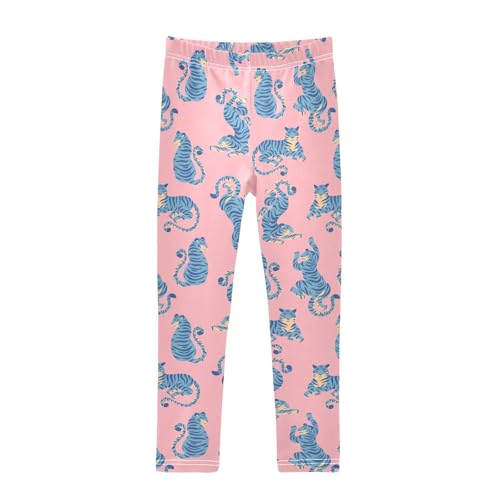 CaTaKu Girls Leggings Blue Tigers Cute Leggings for Girls Kids Athletic Workout Yoga Pants Size 4-10T