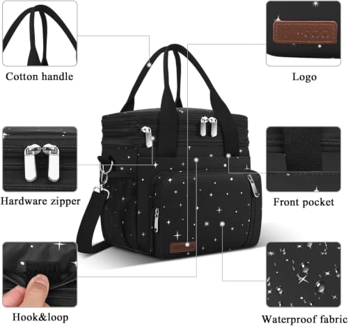 Image of MIYCOO Lunch Bag & Lunch Box for Women Men, Double Deck Leakproof Insulated Soft Large Adult Camping Cooler bag for Work, Beach, Picnic, Travel (Black Starry Sky, 15L)