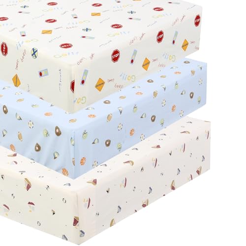 Image of Danica 100% Cotton Fitted Baby Crib Sheet 3 Pack for Baby Boys Girls |Standard Crib and Toddler Mattress Sheets | 28x52 Inch (Sports & Boats)