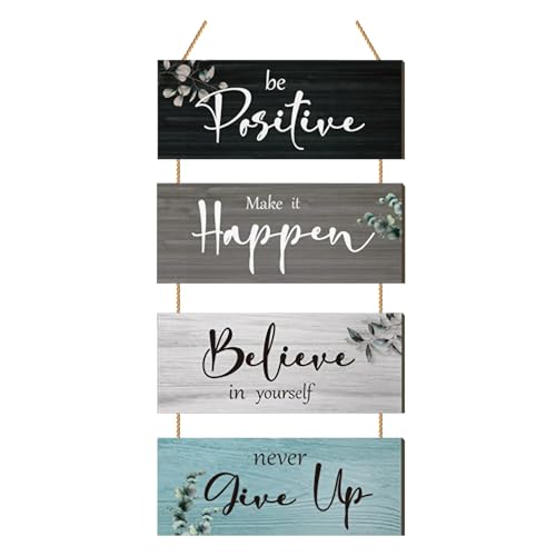 4 Pcs Positive Theme Wooden Wall Signs with Hanging Rope, Home Wall Decor & Wooden Wall Art for Living Room Hallway, Ideal Wall Hangings & Living Room Decorations for Wall, Versatile House Decor