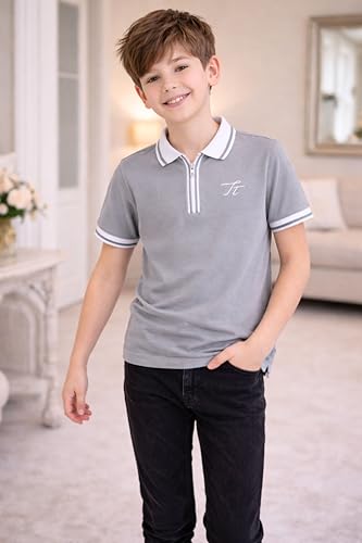 Image of TotzTouch Boys Premium Polo Collar Tshirt Combo with Zipper Closure Color White & Black Age 6 Years to 15 Years
