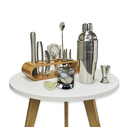 Black Friday 🔥 11 Piece Stainless Steel Bartending Kit - Bamboo Display Stand Included - Sleek Stainless - Bartender's Dream - Home/Bar/Travel Accessories - Premium Mixology Shaker, Muddler, Jigger and More Barware