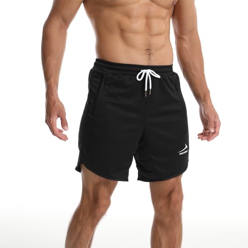 Men's Sports Shorts Running Gym Training Shorts with Zipper Pockets Black/with Towel Loop M - Image 2