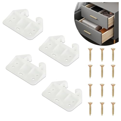 Auratrove Kit de riel guía de plástico para cajones con 4 soportes y 12 tornillos, fácil instalación para armario, dormitorio, baño, cocina, organización de almacenamiento