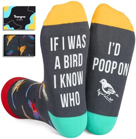 HAPPYPOP Funny Socks for Men Teens - Bird Gifts for Women, Bird Watching Gifts for Animal Lovers