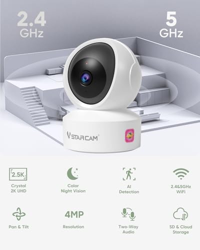 Image of VSTARCAM 5G Indoor Camera Wireless, 2.5K QHD with 5X Zomm, Dual-Band WiFi, 360 Pan-Tilt, Color Night Vision, Motion Detection, Real-time Alerts, 2-Way Audio, Cloud & SD Card Storage(up to 256GB)