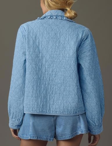 Kedera Womens Denim Jacket Casual Long Sleeve Peter Pan Collar Denim Shirts Tie Front Shacket Loose Fit Top2