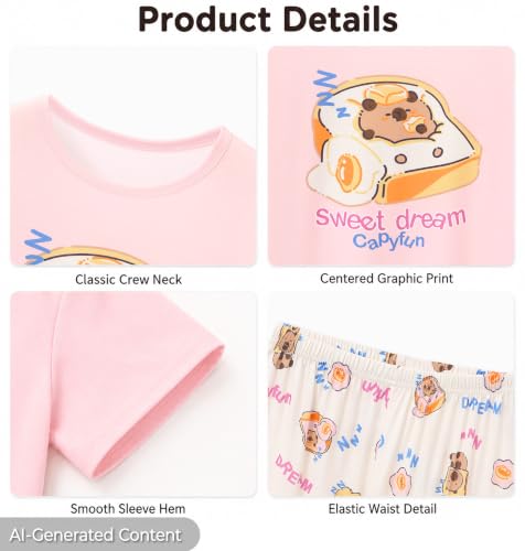 Image of Beezizac Girls Pajamas Cute Print Short /Long Sleeve Pants Set Size 6-18 | Soft Stretch Poly Blend, Comfy Crewneck, Elastic Waist Pants, Everyday & Holiday Sleepwear for Big Girls, Tweens & Teens