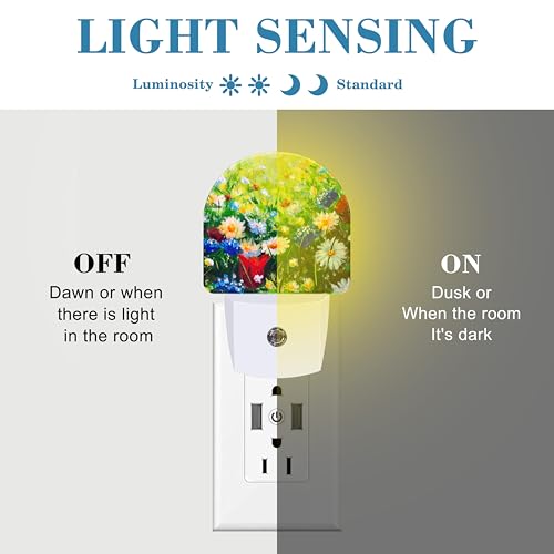 Image of Field Flowers Oil Painting Night Light Plug into Wall with Dusk to Dawn Sensor Cute Nightlight for Kid Girls Boys Women Men Room Decor, Hallway, Kitchen, Bathroom, Nursery, Stairs
