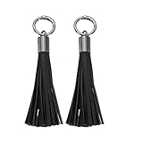 2 Stück 15 cm schwarze PU-Leder-Schlüsselanhänger Quasten für Damen, Taschenanhänger, Zubehör für DIY-Schmuckherstellung, Handtasche, Geldbörse, Dekoration, Handygurte
