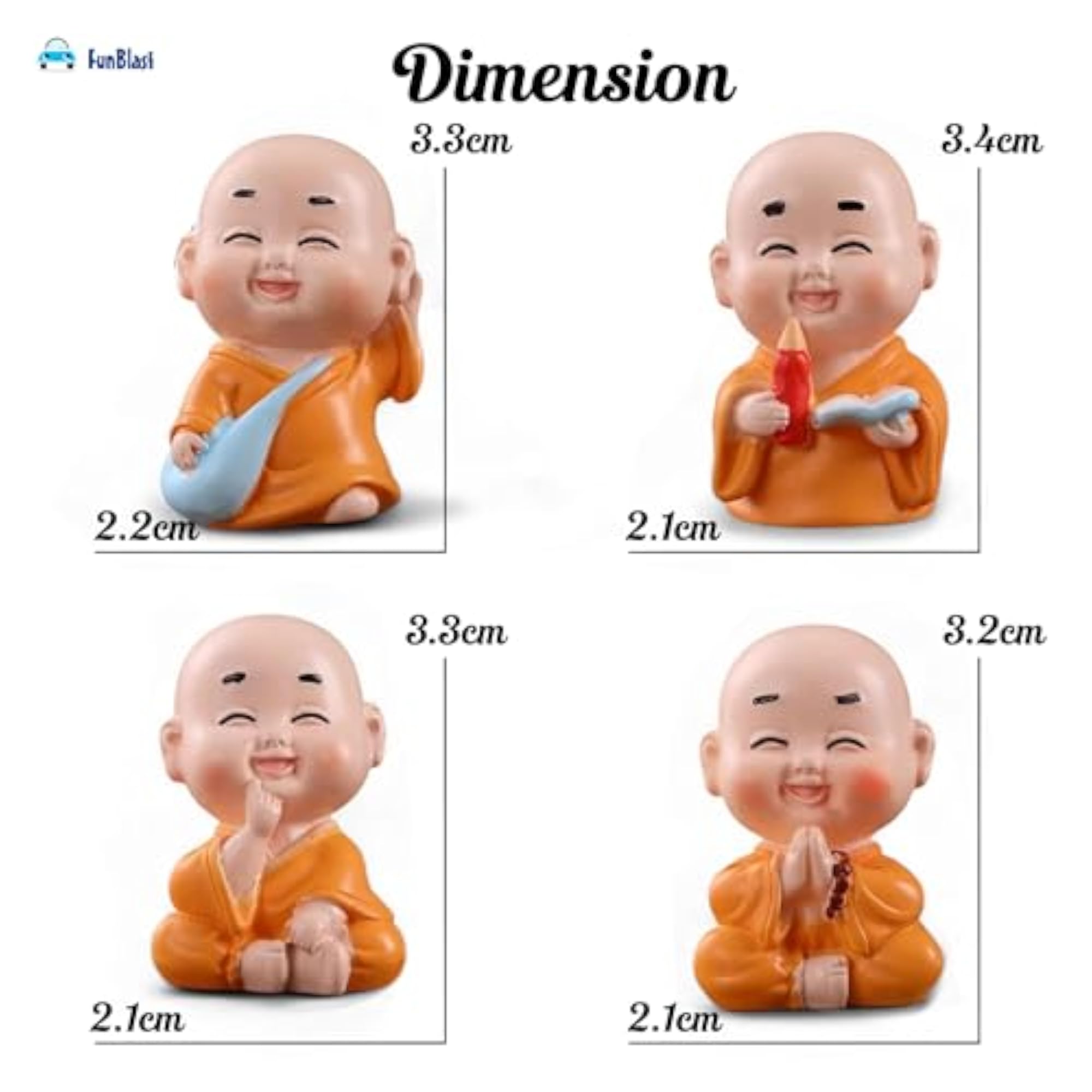 Buddha Monk Set of 4 Statue Figurines