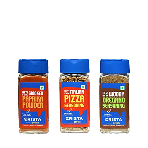 Image of CRISTA Italian Seasonings Combo Pack | Paprika Powder x 1, 45 gms | Oregano Seasoning x 1, 50 gms | Pizza Seasoning x 1, 40 gms | Pack of 3 | Zero added Colours, Fillers, Additives & Preservatives